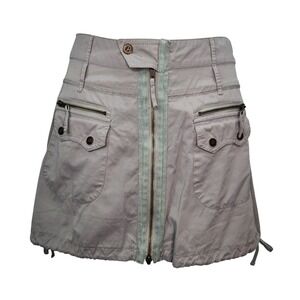 Ojai International Gray Cargo Mini Skirt Utility Full Zip Pockets 2 Microfiber